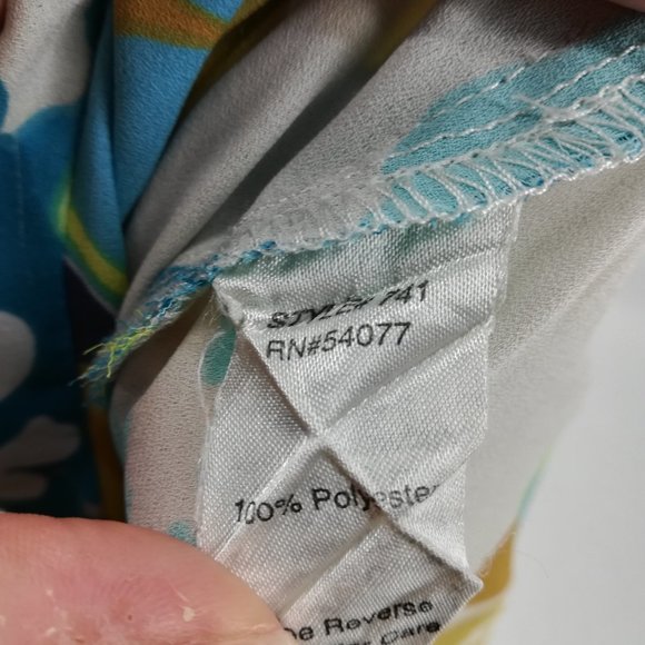 Cabi Spring Blossom Faux Wrap Blouse Size M Draped Sleeveless V-Neck Blue - Picture 12 of 12